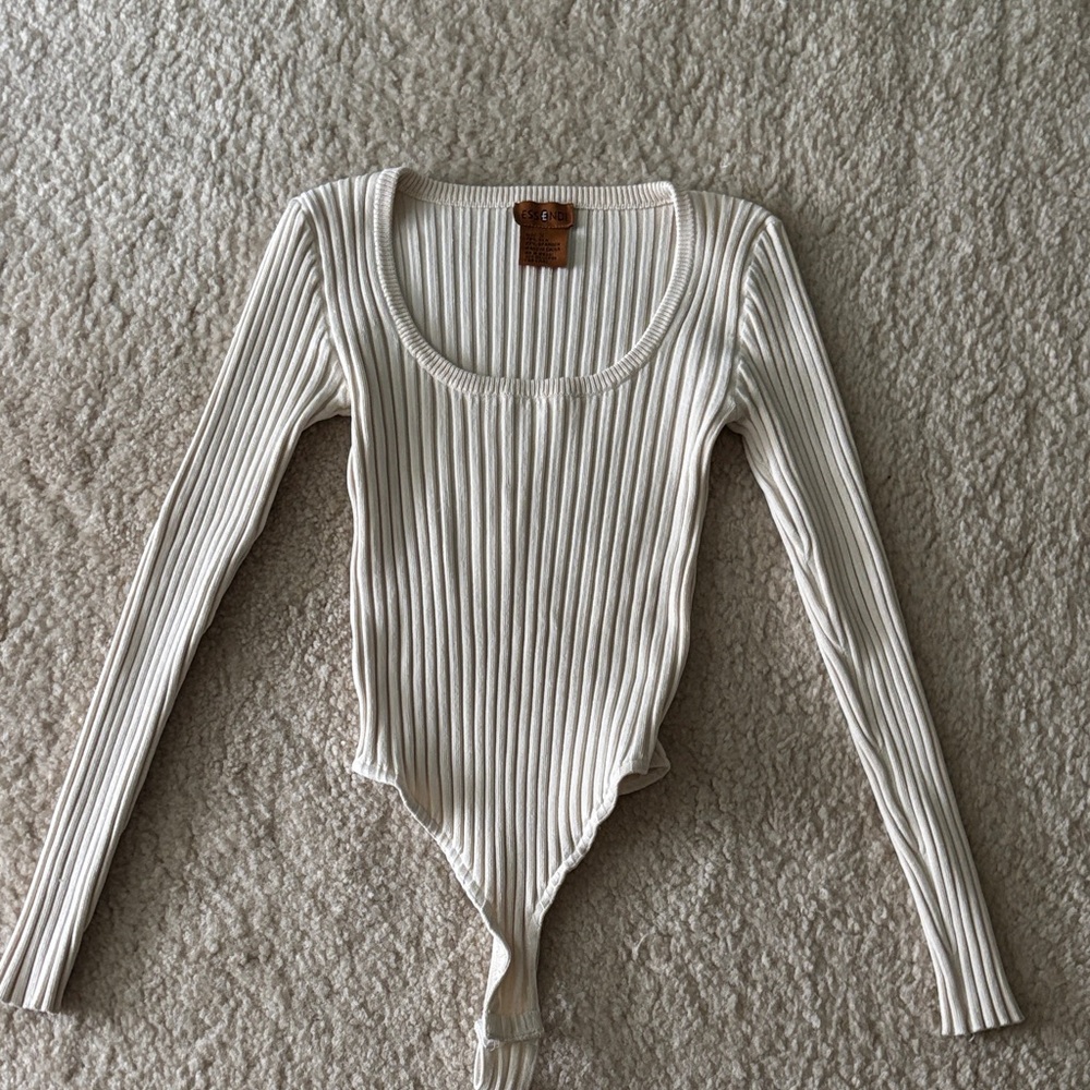 Ribbed Long Sleeve Scoop Neck Bodysuit - Cream